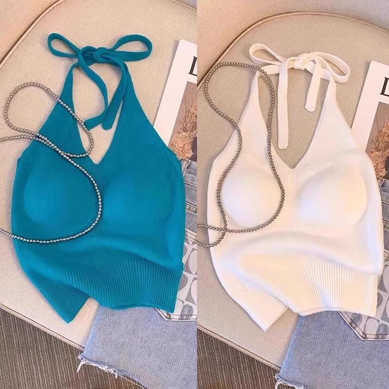 Retro Hong Kong Style Halterneck Camisole: Women's Summer Dopamine Look – Sleeveless, Backless Hot Girl Top