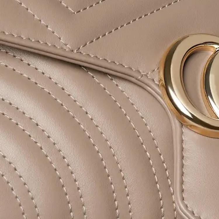 Gucci GG Marmont Spring Clip Flap Quilted V Leather Mini Shoulder Bag Women Shoulder Bag Gray-Brown 446744-AAER0-1523