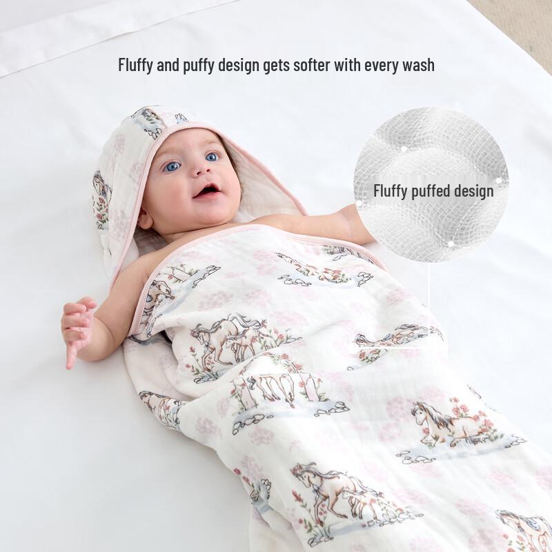 DOMIAMIA Baby Six-Layer Cotton Gauze Hooded Bath Towel 75x120cm