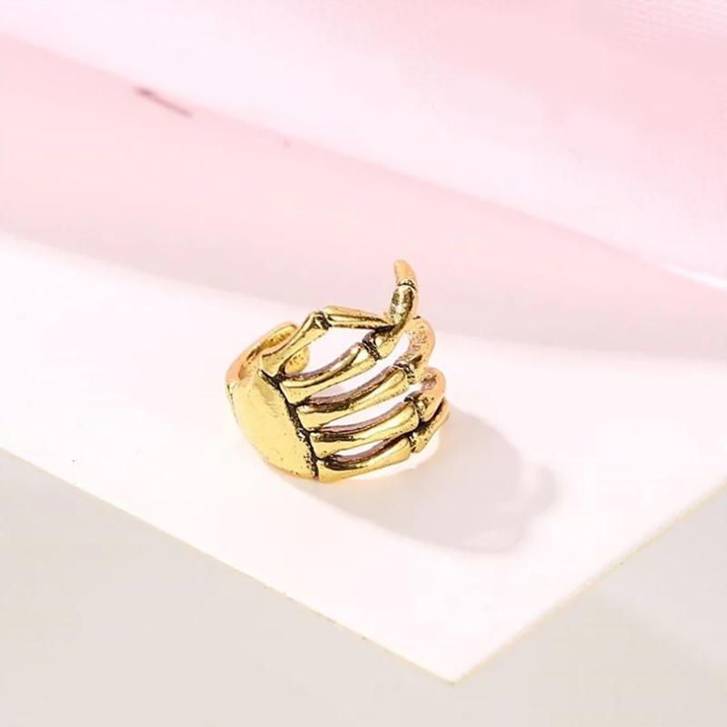 Halloween No Piercing Required Rock Hand Bone Design Jewelry Earrings Halloween Wear Eardrop Party Wear Gold/Silver