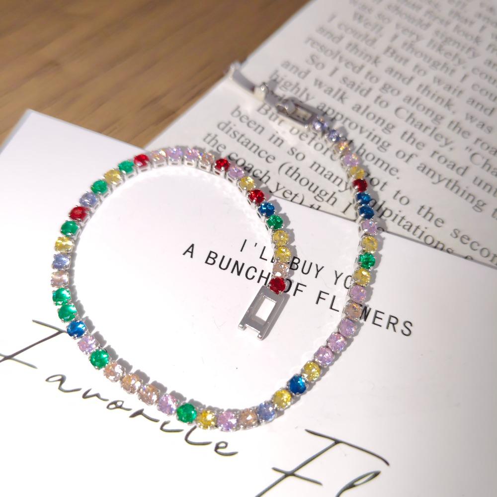 925 Sterling Silver Colorful Zircon Ethnic Style Hip-Hop Fashion Versatile 2.5mm Necklace and BraceletGood product