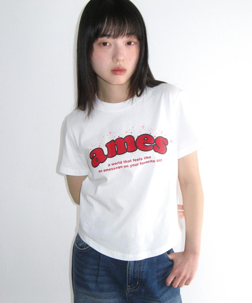 AMES-WORLDWIDE Shining Ames Round Hem Crop Tee White