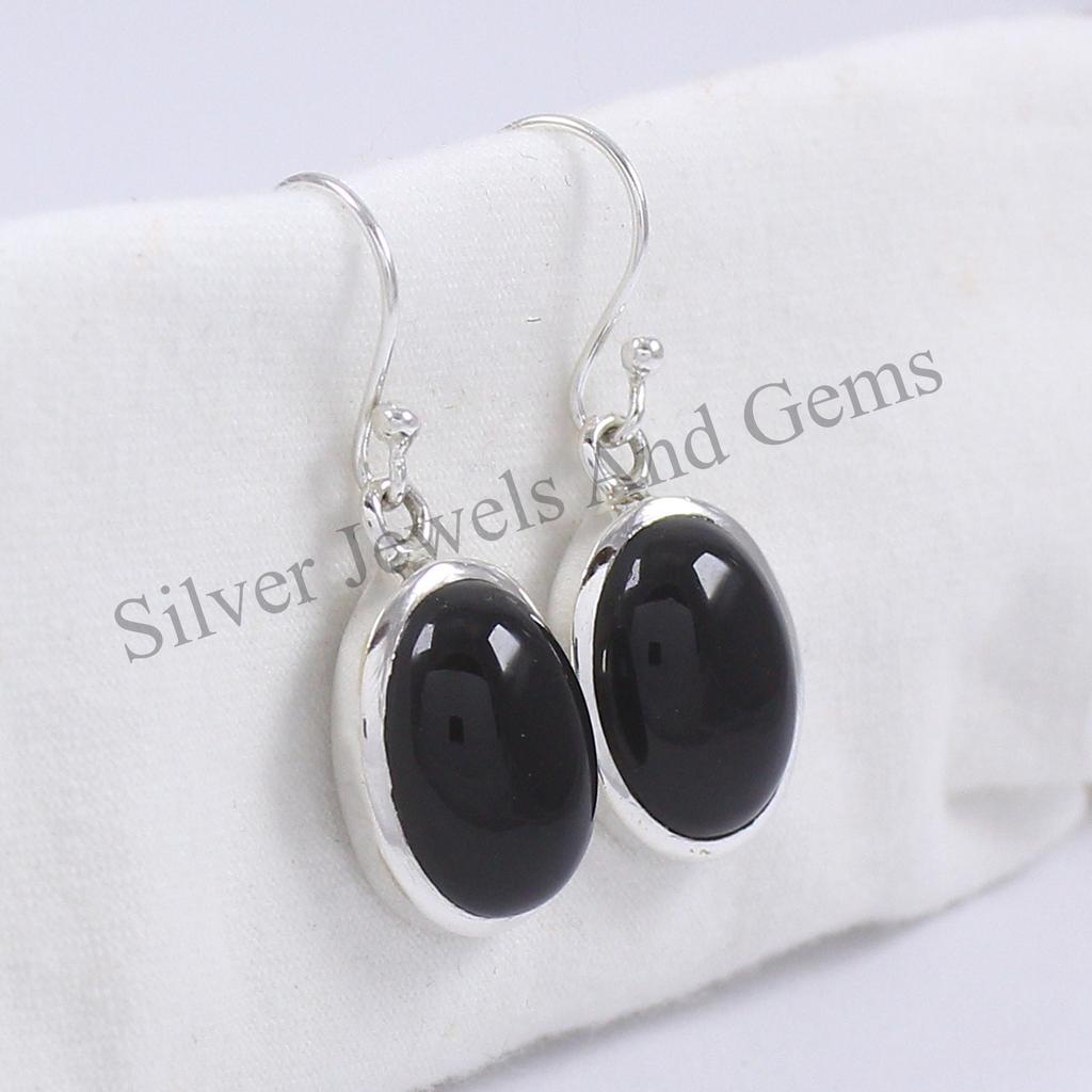 Oval Black Onyx Earrings: Handmade Sterling Silver, December Birthstone
