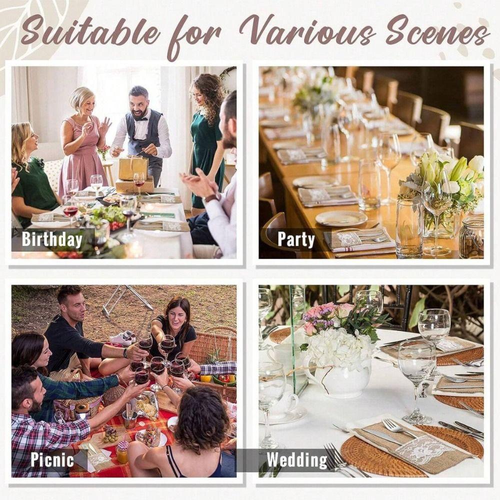 Lace Trim Tableware Storage Bag Linen Fabric Table Decoration Accessories  For Table Decorations