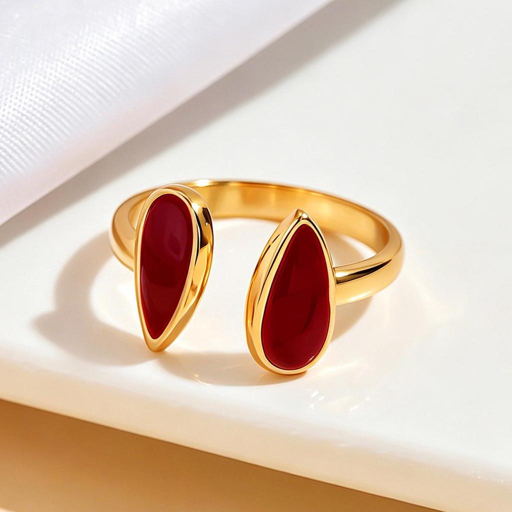 Geometric Water Drop Enamel Ring: Stainless Steel Gold-Plated Adjustable Women's Jewelry