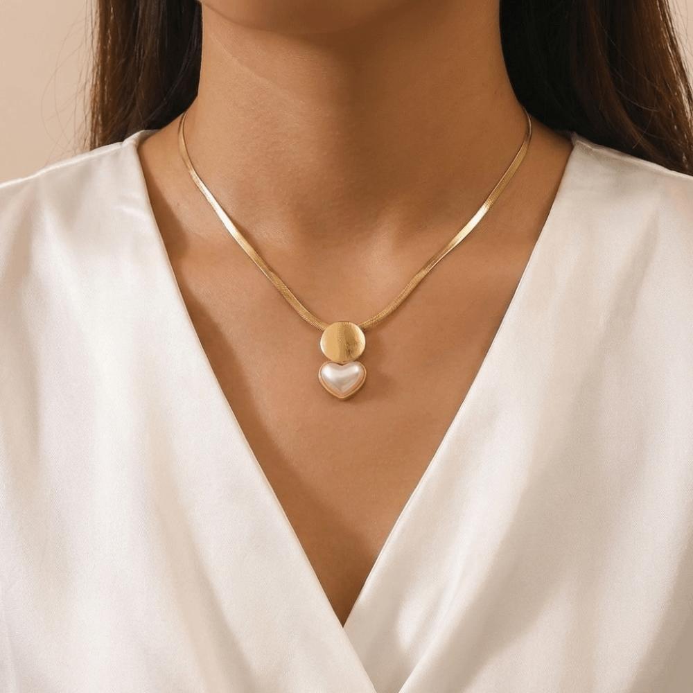 Elegant Imitation Pearl Earrings Circular Earrings Necklace Set New Heart Shaped Jewelry Set Daily