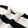 TUHUANG Women's Thickened Pure Wool Striped Color Block Round Neck Sweater