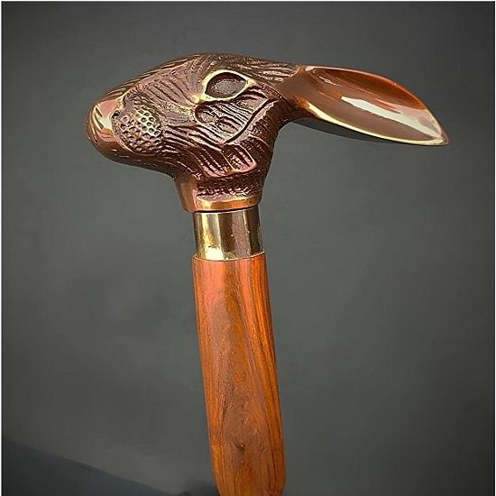 Brass Rabbit Head Handle Victorian Wooden Walking Stick Cane Ideal Gift for Men Women Father/Mother Natural Wood Walking Cane