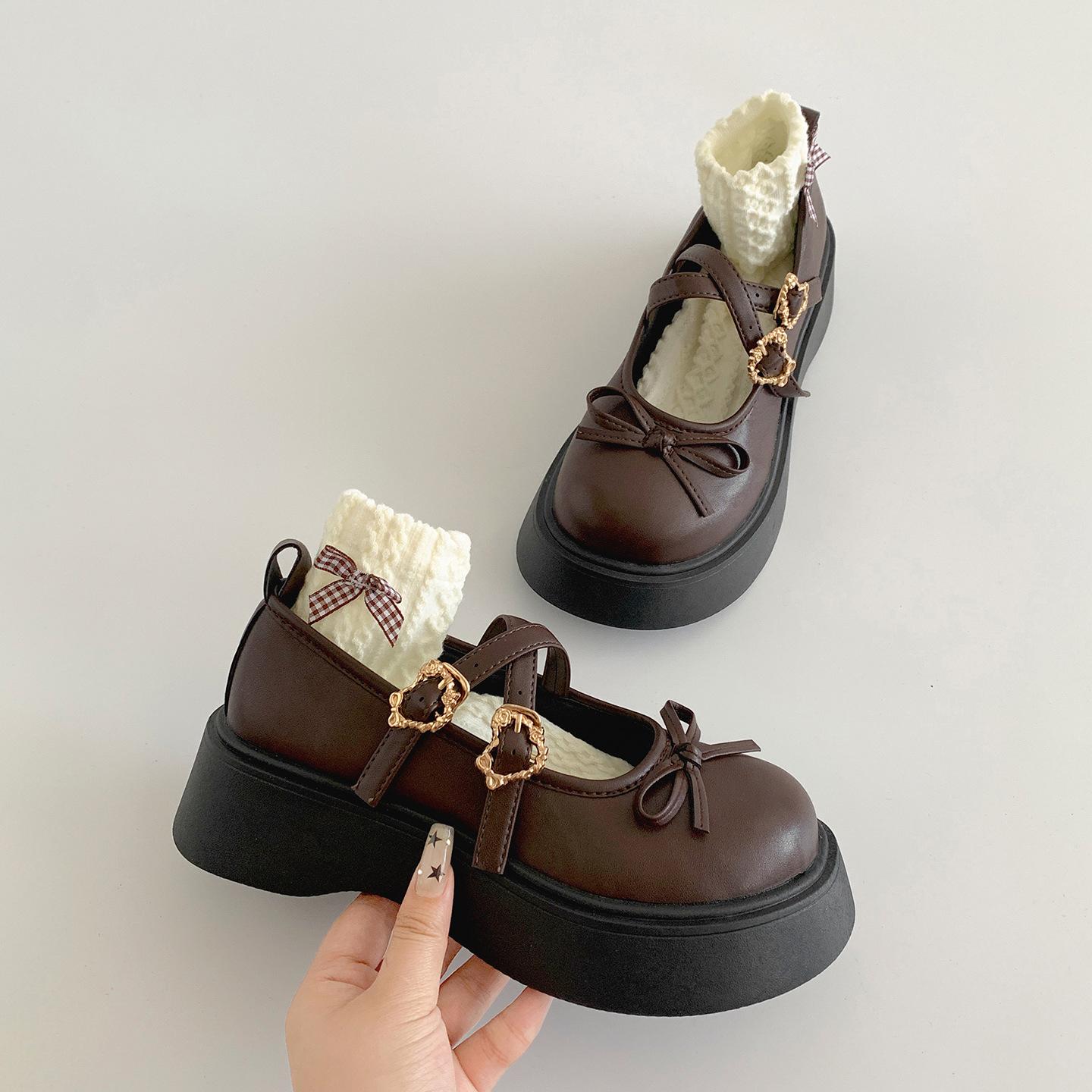 

Черные ретро туфли на высокой платформе из натуральной кожи, женские, новые летние 2025, французские, под юбку, с мелким вырезом, Мэри Джейн 40 коричневый