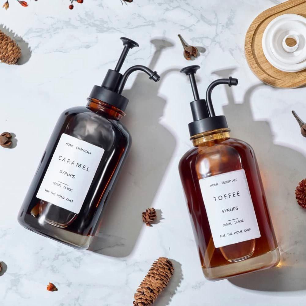 Klarer Glas-Kaffeesirup-Spender 16 oz, verbesserte Pumpe, Kaffeebar-Zubehör, Sirupflasche, Zuhause
