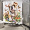 Englische Bulldogge & Schmetterlinge Duschvorhang - Aquarell-Design, Wasserabweisendes Polyester, 12 Haken, Landschaftsthema