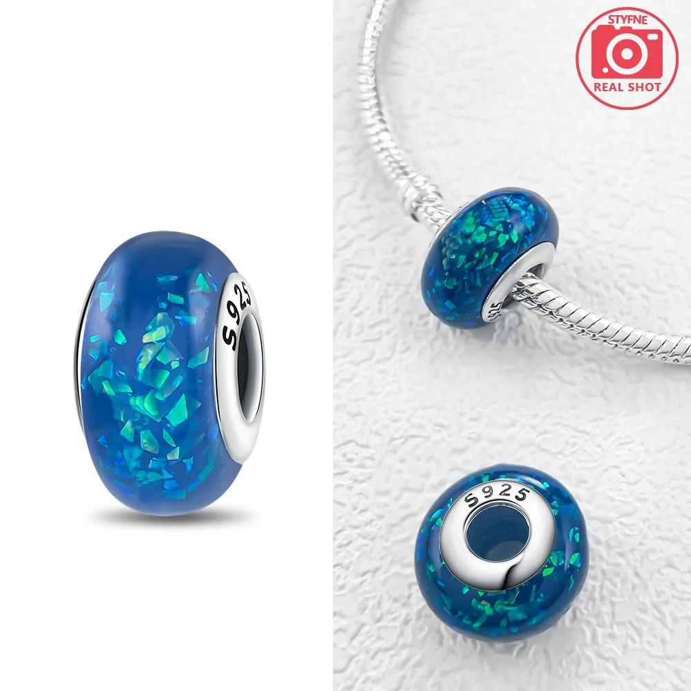 Original Rosa Glasperlen Blaue Romantische Perlen 925 Silber Charms für Frauen DIY Schmuckherstellung Armband Passend