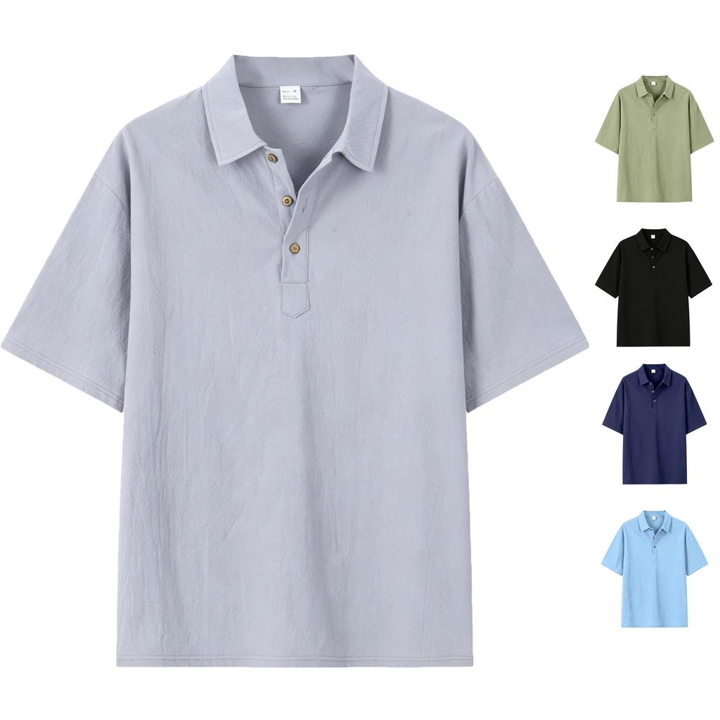 Mens Loose Fit Casual Short Sleeve Lapel Polo Shirt