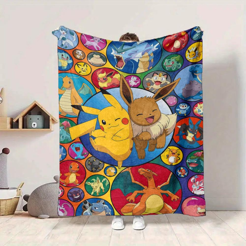 1PC Pikachu, Eevee Blanket Lightweight Flannel Throw Blanket for Sofa, Bed, Travel, Camping, Livingroom, Office, Couch