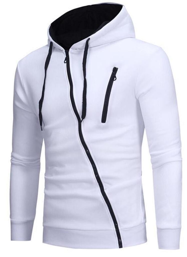 New Style Asymmetrical Zipper Slim-Fit Hooded Men's Sweatshirt Jacket W01