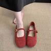 Light mouth red single shoes girl 2025 spring and autumn new retro gentle fairy suede Mary Jane shoes flat beanie shoes