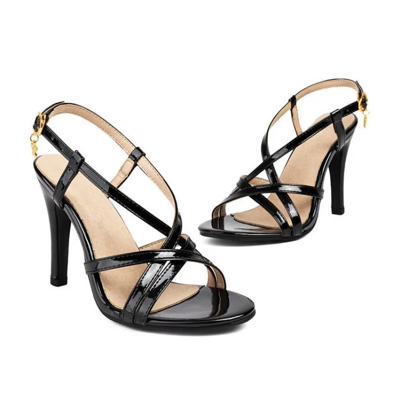 Minimalist Strap Sandals 2024 New European and American Style Round Toe Open Toe Thin Heel High Heel Women's Shoes