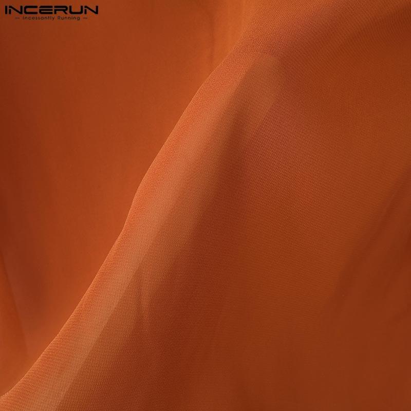 INCERUN Camicie da uomo con collo a revers, maniche lunghe, bottoni, in rete trasparente