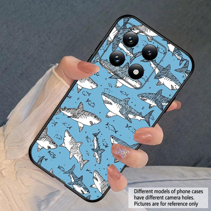 

Cartoon Blue Shark For Xiaomi 11T 11 Ultra 12 12T Pro 14 15 13 Lite Mi Poco M4 5 M7 5G X4 X5 M6 C75 Pro X6 4G soft phone case For Poco C75 4G