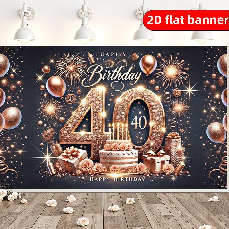 2D background cloth 1pc rose gold 40 year old gift theme birthday party background cloth polyester background decoration banner