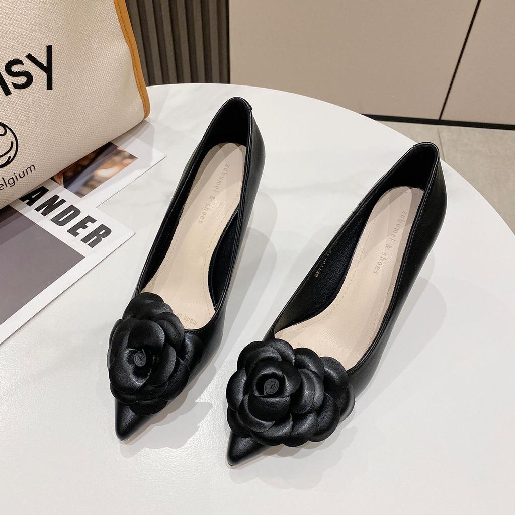 Pointed-toe Stiletto High-heeled Shoes Spring New Fairy Style Korean Flower High-heeled Shoes Spot