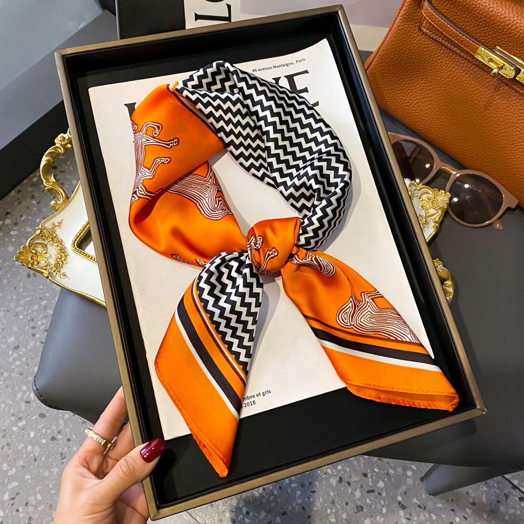 Luxury Brand Women Leopard Print Square Hijab Scarf Soft Satin Silk-like Small Neck Scarf Stylish Casual Headscarf