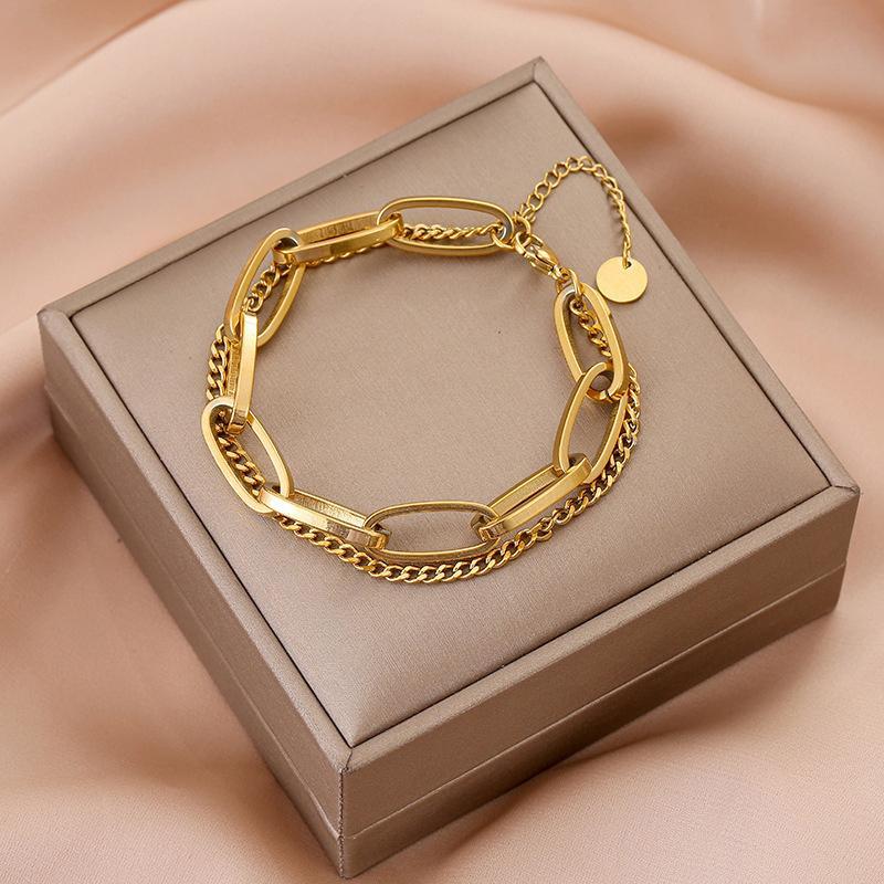Bracciale doppio da donna con catena in acciaio al titanio, gioiello che non scolorisce, accessori per bracciali
