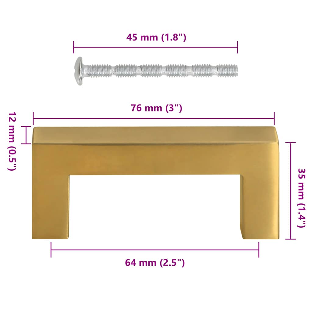 Furniture Handles 10 Pcs Golden 64 Mm Stainless Steel