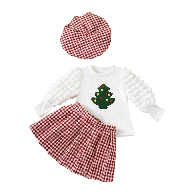 

Comfortable Christmas Girl Outfit Breathable Polyester Party Dress Tops and Hat Set For Holiday Festive Celebration 90 белый