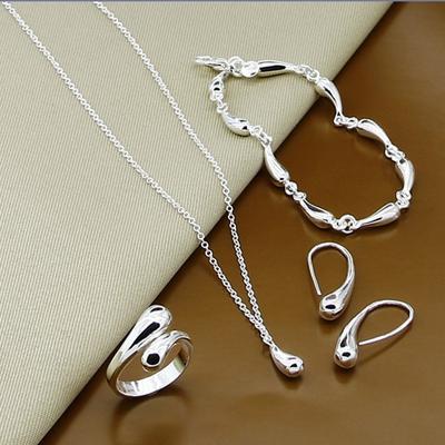 Jewelry Water Drop Necklace Bracelet Earrings Ring 4-Piece Set Exquisite Jewelry Women'S Accessories