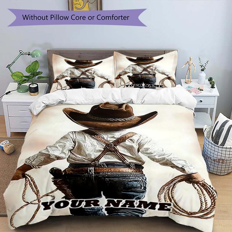 3PC Custom Name Cowboy Dreams Bedding Set Duvet Cover Closure Includes 1 Duvet Cover & 2 Pillowcases for Bedroom