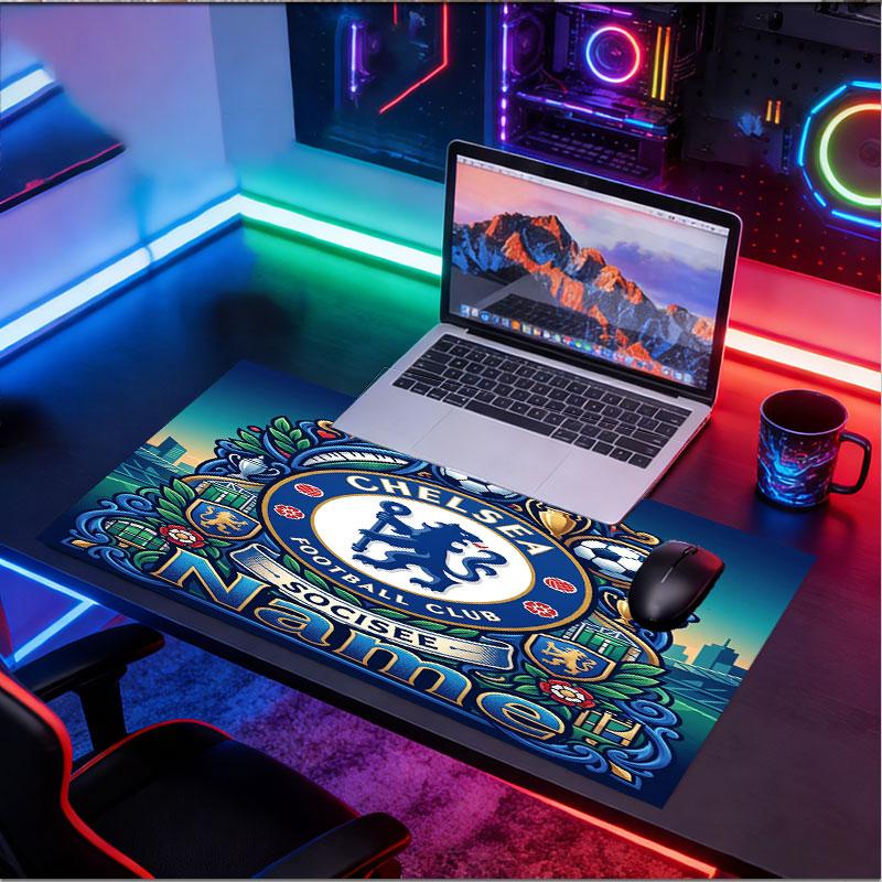 Custom Name Personalized Chelsea Football Club Pattern Mousepad, Laptop PC Desk Mat, Decorative Desk Mat for Home Keyboard Pad Gift