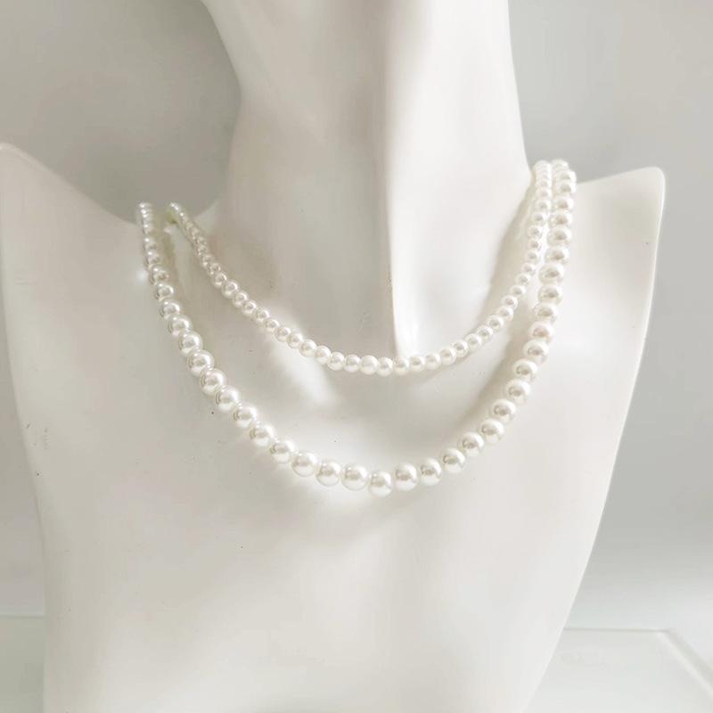 Spring and summer versatile personality trend double-layer pearl necklace retro collarbone chain niche neck chain ing