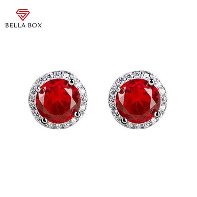 Garnet Zircon Classic Earrings Round 6* 6mm Wedding Fine Jewelry Gift Accessories For Women