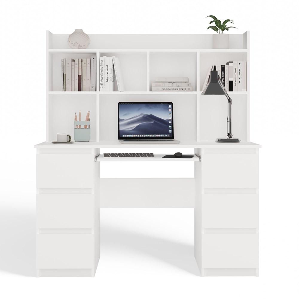 Escritorio Kuba con Estante Blanco Juego de 6 Cajones Estantes para Oficina Habitación de Trabajo