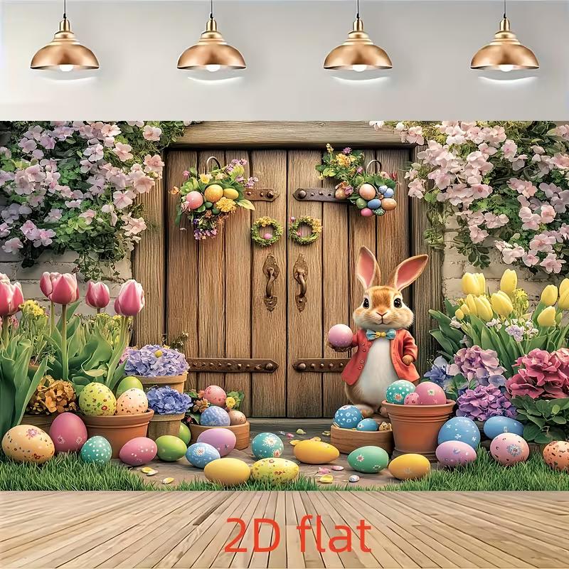 2D Easter Rabbit Door Tapestry, Tulips & Easter Eggs Wall Decor
