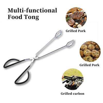 Food Scissor Tong Stainless Steel Non-slip Long Handle Anti-scald Multi-functional Steak Bread Carbon Serving Grilling Clip
