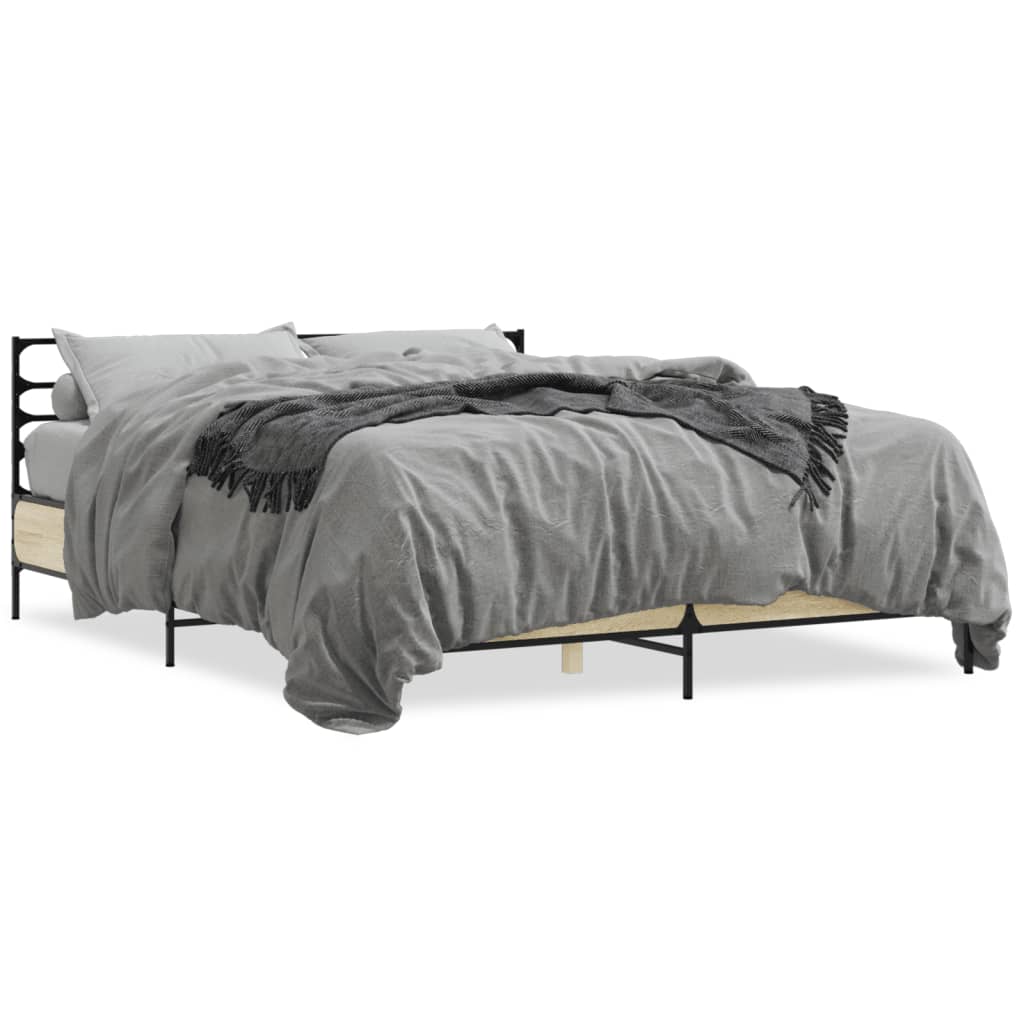 Bed Frame in Sonoma Oak Finish 150 x 200 cm Made of Wood Based Panel and Metal