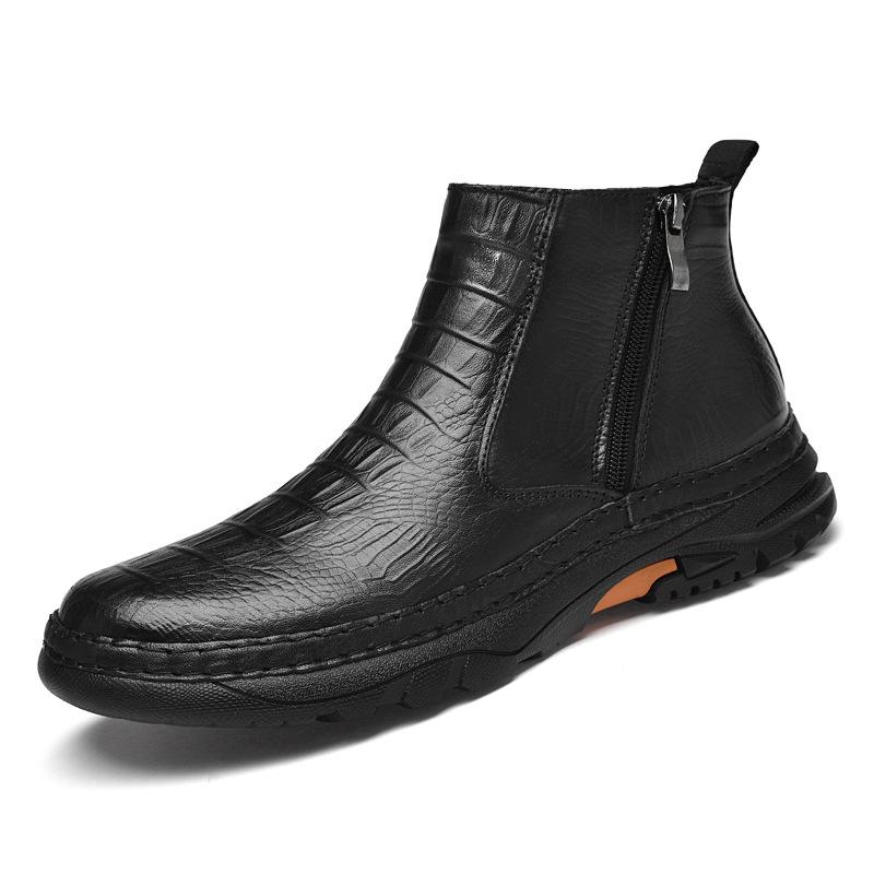 Мужская обувь первый слой коровьей кожи короткие ботинки деловые кожаные ботинки для улицы и отдыха осень и зима высокие на молнии ботильоны крокодиловый хлопок 37 9598₽