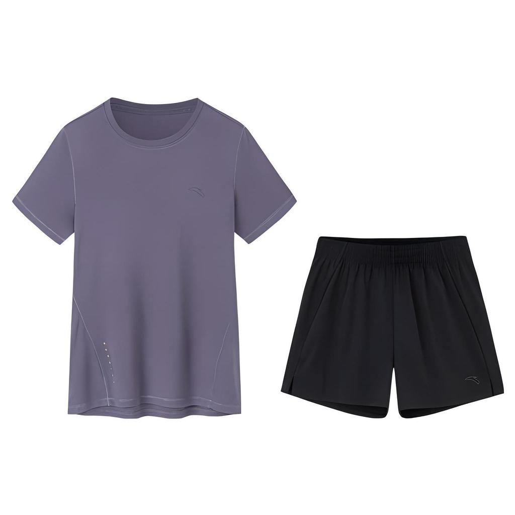 Anta Running Series Solid Color Breathable Moisture-Wicking Slim Fit Short Sleeve T-Shirt And Straight Leg Shorts Set Women Sets 962325201-5