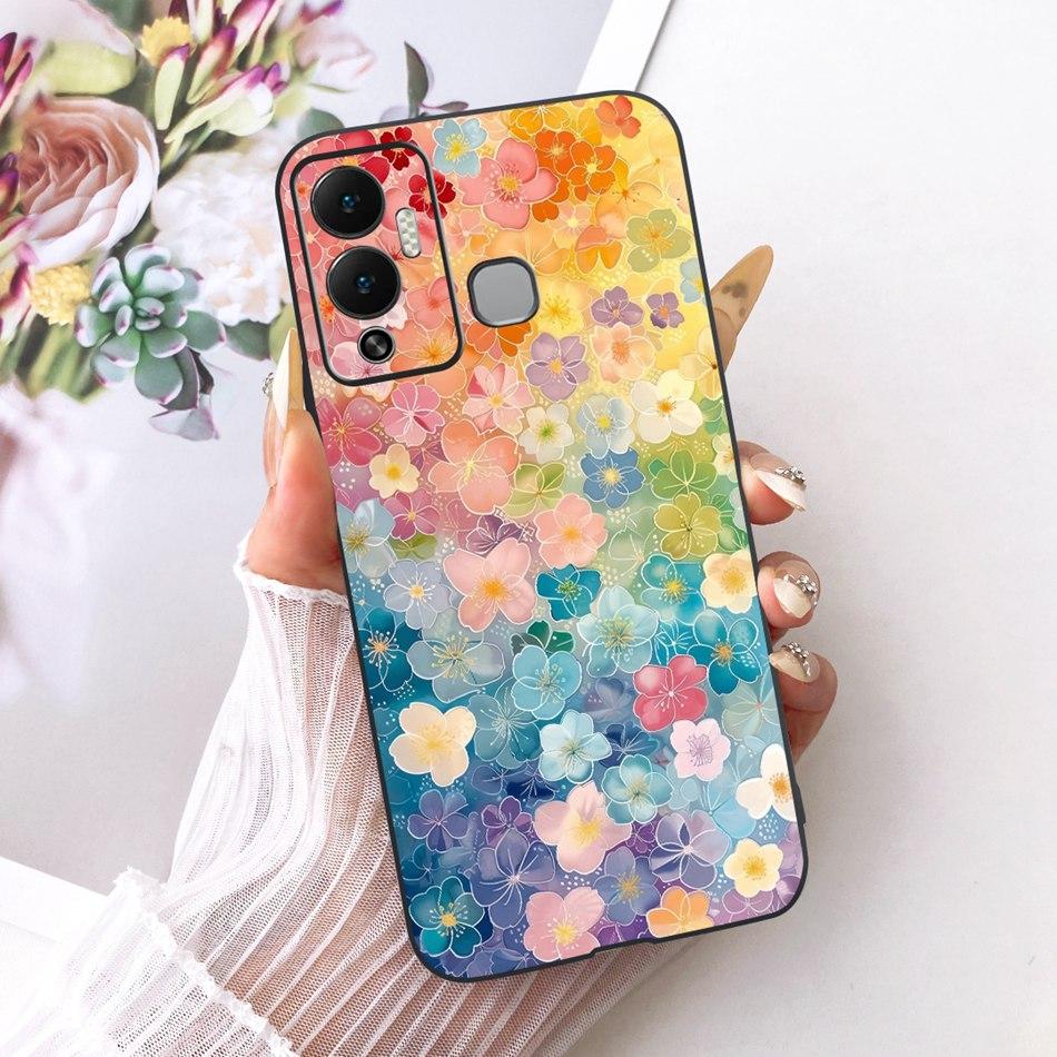 For Infinix Hot 12 Play 12i Cute Flower Butterfly Cat Painted Case For Infinix Hot12i 12Play Black Silicone Soft Phone Cases