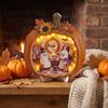 Decorative Holiday Shelf Accents Halloween Ghost Pumpkin Tabletop Sign, Wooden House with Mini Tiered Tray Ornaments Scene, Fall Harvest Desktop