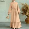 ZANZEA Women Casual Round Neck Loose Long Sleeve Muslim Long Dress