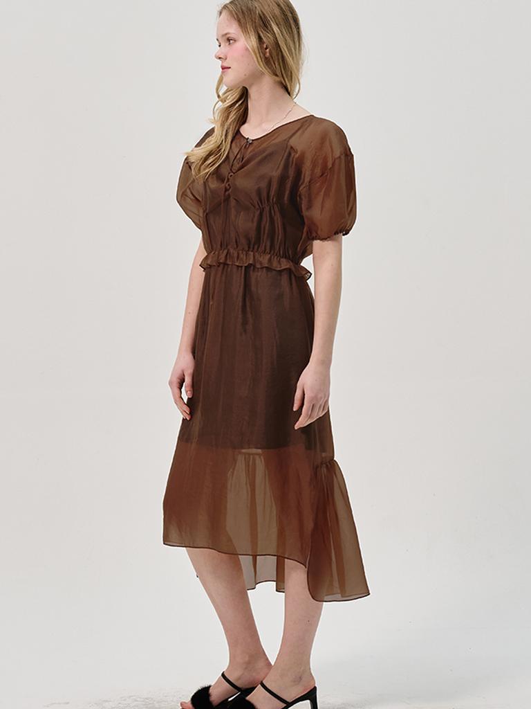 Sorry, Too Much Love Cupro Organza Bustier Detail Dress_Brown