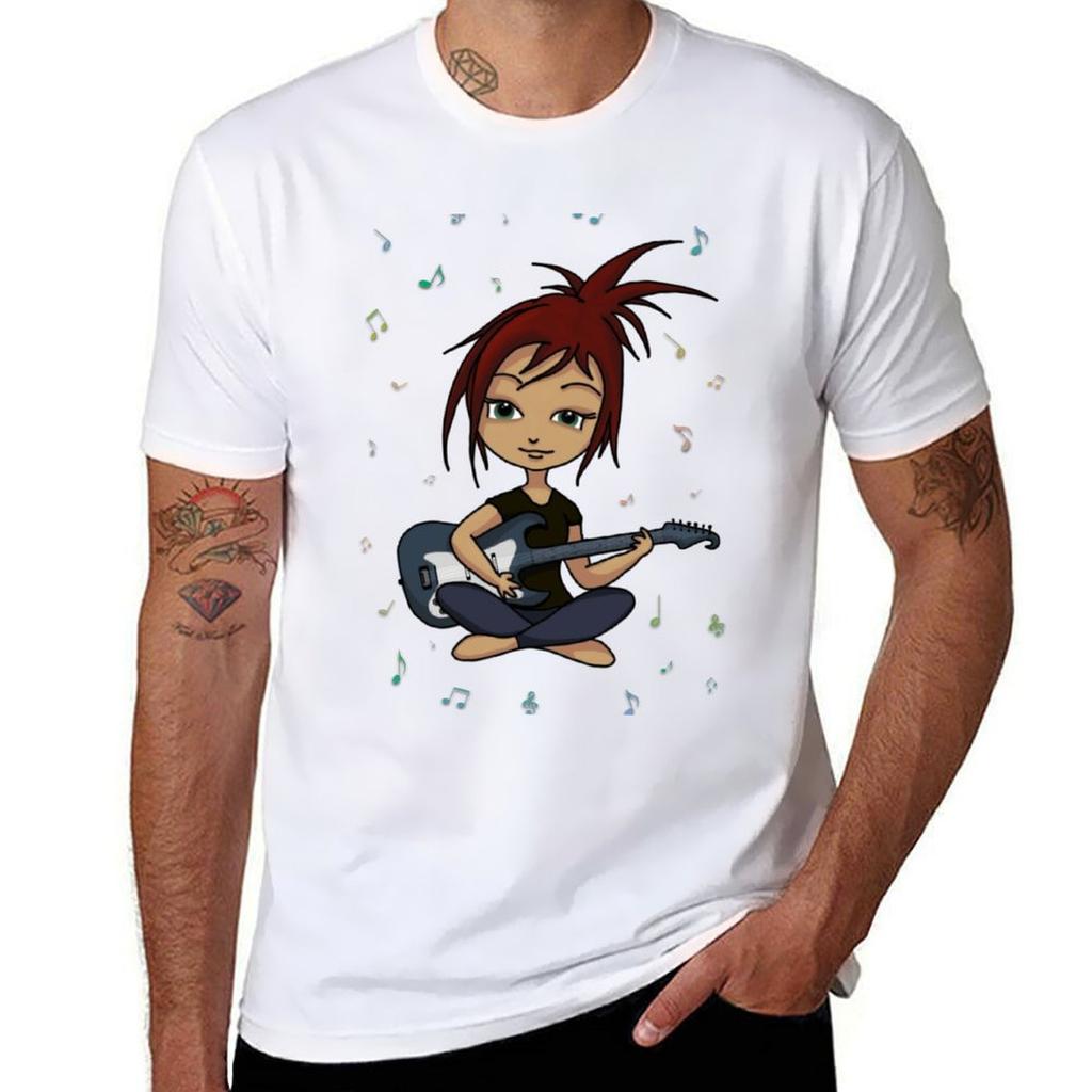 Guitar Chick (Version 1 With Music Notes Tshirt Lightweight Running Sports Tshirt