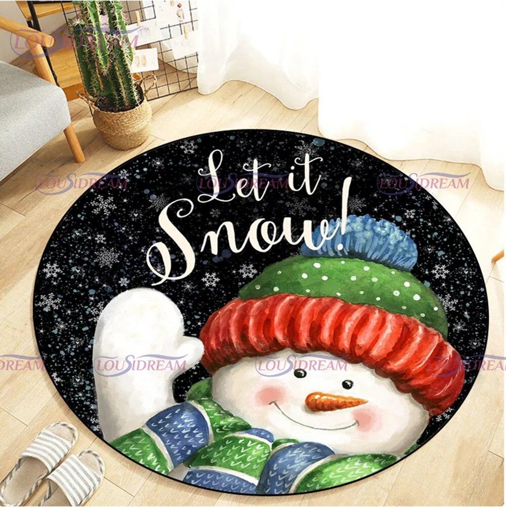 Christmas Snowman Round Carpet Floor Mat Living Room Carpet Kitchen Mat Santa Claus Carpet Picnic Mat Children's Room Decor