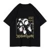 Vintage Black Jujutsu Kaisen T-Shirt with Bold White Line Art Group Illustration of Main Characters Including Gojo Satoru, Itadori Yuji