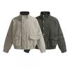 Mens Vintage Utility Jacket With Large Pockets Loose Fit Stand Collar Cotton Blend Fall Outerwear