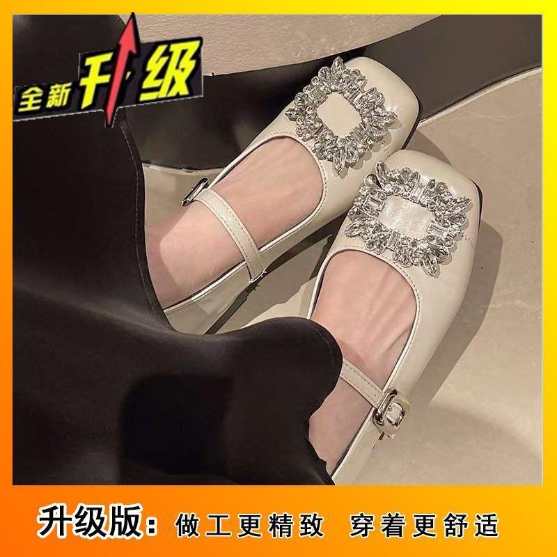 Flat-bottomed French rhinestone women's new 2025 popular evening black square buckle Mary Jane shoes small leather shoes single shoes