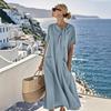 Elegant Summer 2026 Bow Pocket Long Dress with Short Sleeves and Large Hem